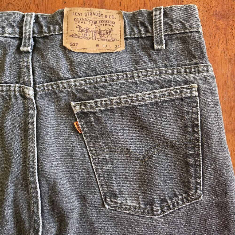 Vintage Levi’s 517 Black Jeans Mens 38x29 Orange Tab Made in USA Zip (Fit 36x29)